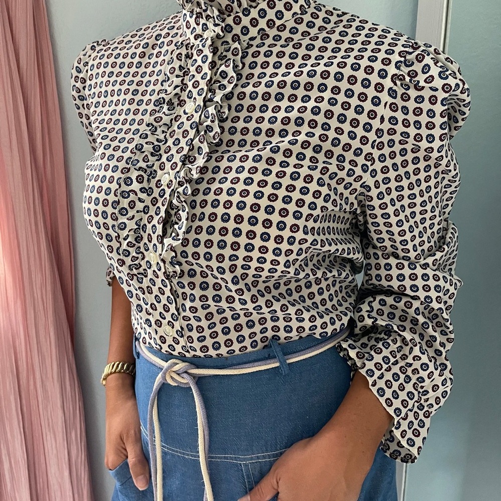 Vintage Ruffled Patterned Blouse 70s